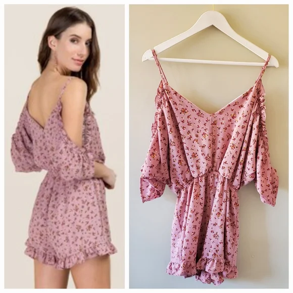 Blue Rain L Whimsigoth Bohemian Resortwear Ditsy Floral Coquette Dainty Romper - Picture 5 of 16